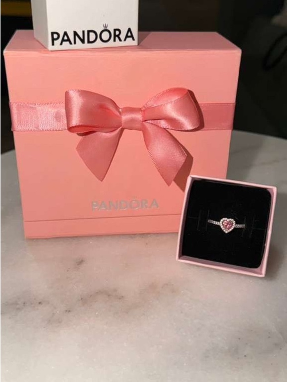 Pandora Pink Heart Ring with Pink Stone and Silver Band